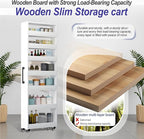 7-Tier Slim Storage Cart, Wooden Rolling Pantry Cabinet with Wheels, Narrow Shelf Organizer for Kitchen, Bakers Rack, Dining Room, Closet, Small Spaces Teak 47.2" H*5.9" W*23.6" D