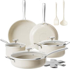 Redchef Ceramic Nonstick Cookware Set,14pcs Pots and Pans Set Non Stick,Induction Cookware with Stainless Steel Handle,Non Toxic Kitchen Cooking Set,Dishwasher & Oven Safe,PFAS PFOA & PTFE Free