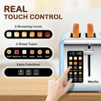 Mecity 2 Slice Touch Screen Toaster, 1.5" Wide Slot, Stainless Steel Smart Toaster for Bagels, Muffins, Waffles, Gluten-Free Breads, Defrost, Reheat, Timer, 120V 825W, Ice Blue