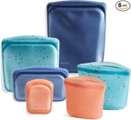 Stasher Premium Silicone Reusable Food Storage Bags, 6-Pack, Starter Kit, Sea Spray, Multi-Use Food Storage Bags, Lunch Bag, Travel Containers, BPA Free, Leak-free, Dishwasher-Safe, Eco-friendly