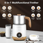 AMZCHEF 8-IN-1 Milk Frother and Steamer 550 Watts, 21 oz Split Stainless Steel Automatic Steamer, Milk's Warmer for Latte, Cappuccino, Hot and Cold Froth, Heated Milk, Hot Chocolate, Baby Food White