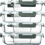 [8-Pack,30 oz]Glass Meal Prep Containers,Glass Food Storage Containers,Airtight lunch Containers with Lids, Microwave, Oven, Freezer and Dishwasher