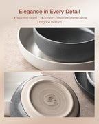 Famiware Milkyway Plates and Bowls Sets, 12 Pieces Dinnerware Sets, Reactive Glaze Dish Set, Stoneware Dishes Set for 4, Matte Beige White & Matte Dark Charcoal