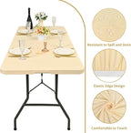 10 Pack Fitted Tablecloth for 8 Foot Rectangle Tables, Beige Elastic Outdoor Picnic Table Cover, Washable Stretch Folding Table Cloths 8 ft for Camping Party Patio Kitchen Banquet, 30" W x 96" L