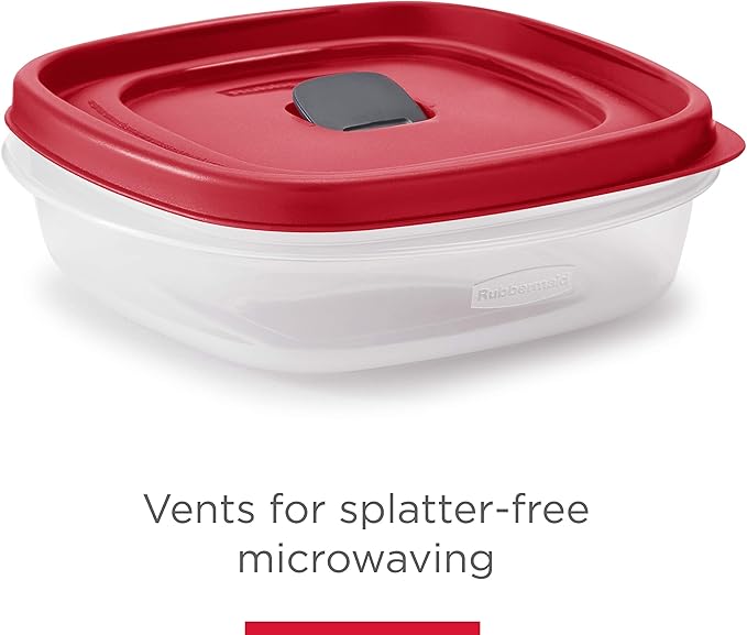 Rubbermaid 16-Piece BPA-Free Plastic Food Storage Set, Red Vented Lids - Microwave, Dishwasher Safe: Perfect for Meal Prep, Leftovers, and Kitchen Organization