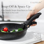 ESLITE LIFE Nonstick Cookware Sets with Detachable Handle,Ceramic Coating Pots and Pans Set Kitchen Cooking Set, Compatible with All Stovetops, PTFE & PFOA Free, Black, 10 Pcs Set