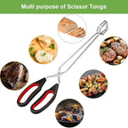 Boao 3 Pack Stainless Steel Scissor Metal Tongs Kitchen Wire Tongs for Cooking 9-inch 11-inch and 12-inch Heat Resistant Small Scissor for BBQ Grilling Tool for Hot Food with Silicone Handle