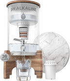 Invigorated Water pH Recharge Alkaline Water Filter Dispenser – BPA-Free Glass Countertop Water Filter Pitcher Purifier for Home & Office, 36-Cup Capacity, 360L Long Filter Life (Bamboo/Marble)
