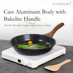 ESLITE LIFE Nonstick Ceramic Frying Pan Skillet with Lid, Non-Toxic Egg Omelette Kitchen Cooking Pans Compatible with All Stovetops (Gas, Electric & Induction), PTFE & PFOA Free (Black, 8" w/Lid)