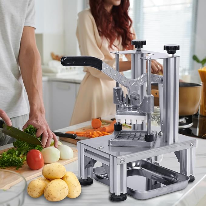 Commercial French Fries Cutter 1/4″ 3/8″ 6 Wedges 6 Wedges to Core Stainless Steel Blades Potato Slicer Fruit Chopper for Restaurant Home Kitchen Cutting, Sliver
