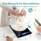 Food Scale, Digital Kitchen Scale 33lb/15kg Steel and Tempered Glass with 1g/0.1oz Precision, Tare & 5 Units, Type-C Rechargeable, LCD Display for Baking, Cooking, Meal Prep, Coffee, Postage Black