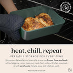 Ceramic Coated Glass Food Storage Container | No PTFE, PFOA, PFAS, and BPA | Reusable Non Toxic Meal Prep Container with Glass Lid | Easy To Store | 5 Cup Square [Pine]