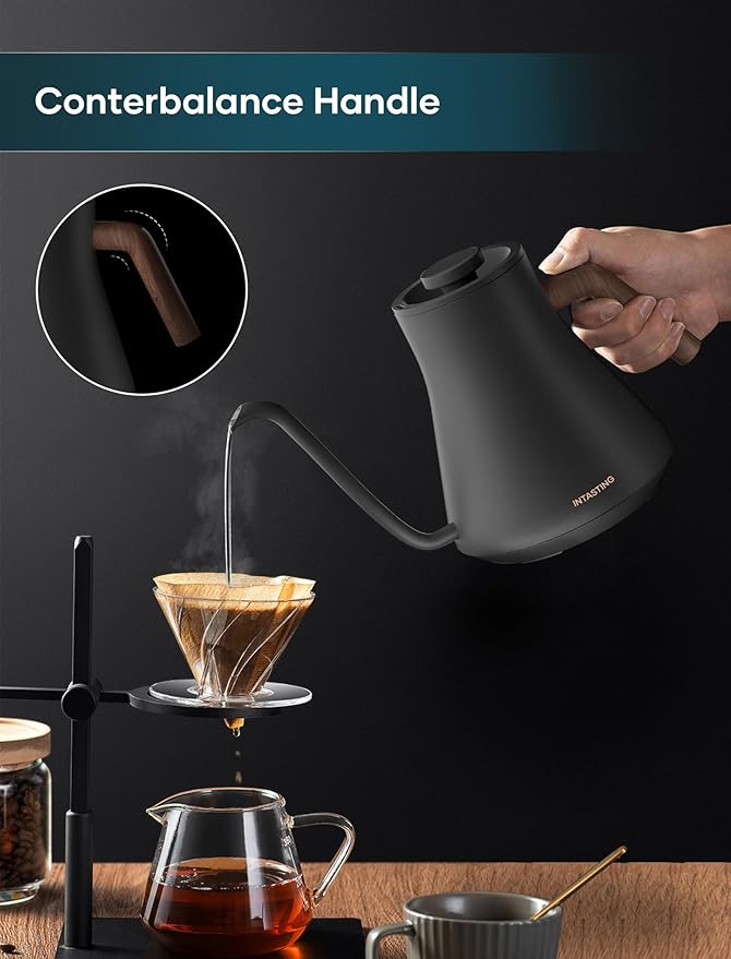 Electric Kettles, Gooseneck Electric Kettle, ±1℉ Temperature Control, Stainless Steel Inner, Quick Heating, for Pour Over Coffee, Brew Tea, Boil Hot Water, 0.9L Dark Grey