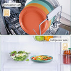 12 Pcs Unbreakable Deep Dinner Plates Set, 10 inch Reusable Plastic Wheat Straw Plates, Microwave and Dishwasher Safe Plate for Kitchen, Lightweight Plate for Dessert, BPA Free, Dark Green