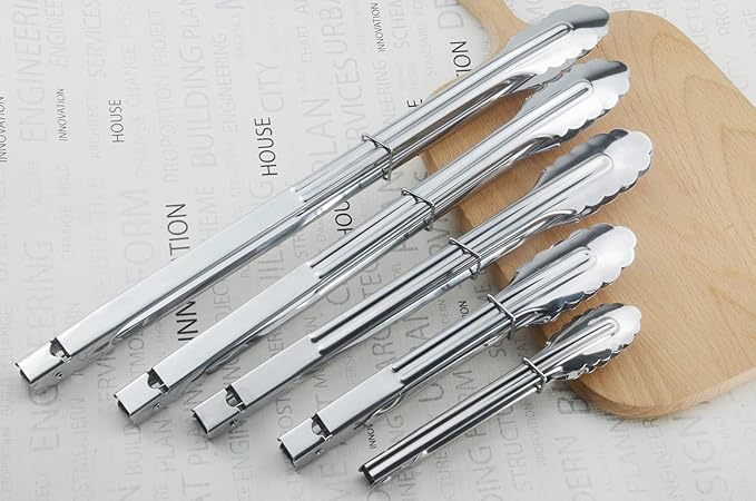 Stainless Steel Serving Tongs Grilling Tongs for Cooking Camping Barbecue (12-Inch 3 Pieces)