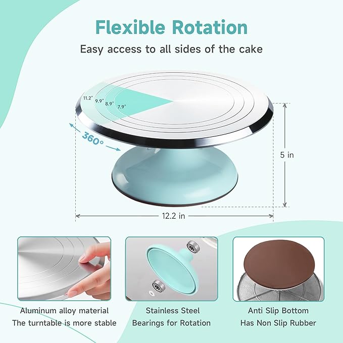 Cake Decorating Kit, 138pcs Cake Decorating Supply with 12 Inch Aluminium Cake Turntable, 64 Numbered Icing Piping Tips, 2 Spatulas, 3 Icing Comb Scraper and Leveller, Piping Bags,cake decorating tool