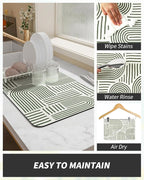 AMOAMI Coffee Mat Hide Stain Rubber Backed Absorbent Dish Drying Mat for Kitchen Counter - Fits Under Coffee Maker & Dish Rack - Green Line 12x19