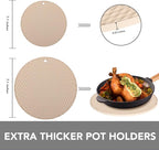 Joyhalo Trivets for Hot Dishes - Hot Pads for Kitchen, Silicone Pot Holders for Hot Pots and Pans, Silicone Mats for Kitchen Countertops, Table, Flexible Easy to Wash and Dry, Khaki