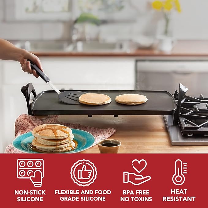 Set of 4 Silicone Spatula Utensils by Boxiki Kitchen. Professional Silicone and Stainless Steel Kitchen Spatula for Cooking, Pancakes, Eggs and Fish.