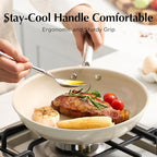 Redchef Ceramic Non Stick Egg Pans, Nonstick Frying Pan Skillet, 8 inch Cooking Pan Non Toxic with Stay Cool Handle for Induction, PTFE & PFAS & PFOA Free, Dishwasher/Oven Safe (Beige White)