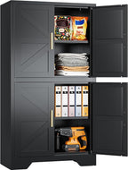 SISESOL Black Storage Cabinet with 4 Doors and 2 Adjustable Shelves,Farmhouse Food Pantry Cabinets,Small Bathroom Cabinet,4 Tier Metal Storage Cabinets for Home Kitchen,Dining/Living/Laundry/Room
