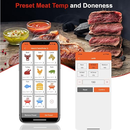 500FT Digital Meat Thermometer with Multy Probes Bluetooth Kitchen Thermometer for Smoker Grilling Oven (FS66N)