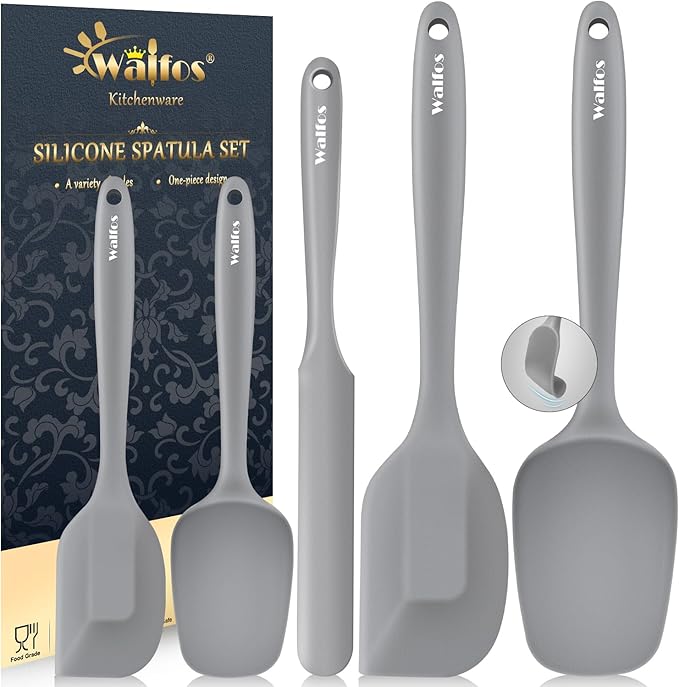 Walfos Silicone Spatula -5 Pieces Heat Resistant Kitchen Spoon Spatulas(600°F), Strong Steel Core and One-Pieces Seamless Design, Prefect for Cooking Mixing Baking - BPA Free and Dishwasher Safe,Gray