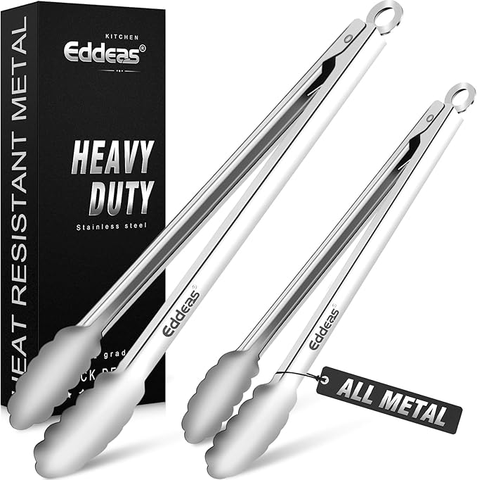 Grill Tongs, Heat Resistant 600 Degrees 17 & 12 Inch Extra Long BBQ Tongs, All Metal Kitchen tongs, Stainless Steel Locking tong for Cooking, Grilling, Barbecue/BBQ, Buffet, Set of 2
