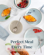Stoneware dinnerware set 4 persons 12 pcs – Modern style plates and bowls set ceramic – Dishwasher, microwave and scratch resistant – Bowl and plate set – Dinner service Pure Living beige & light blue