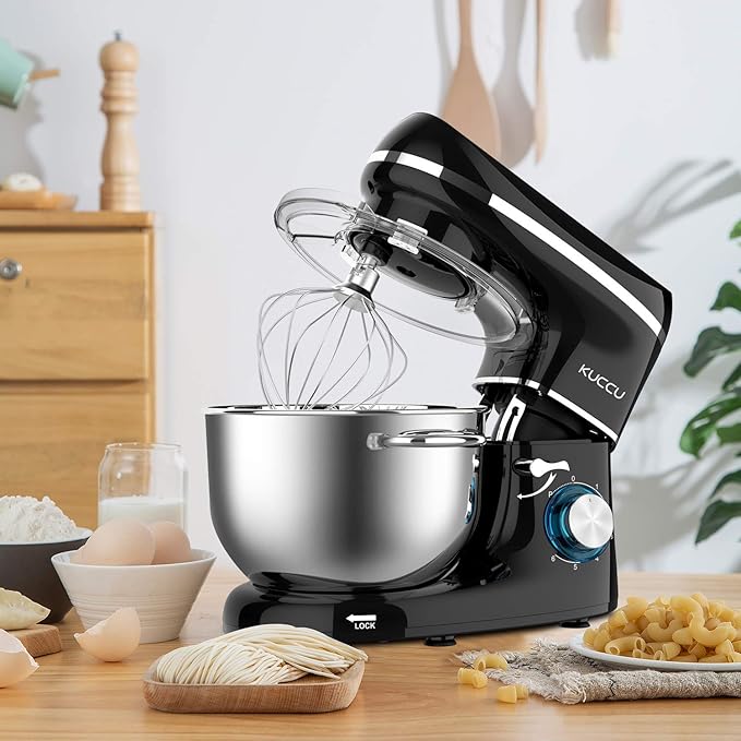 Stand Mixer, 660W, 6-Speed Tilt-Head Food Dough Mixer, Kitchen Electric Mixer with Stainless Steel Bowl,Dough Hook,Whisk, Beater, Egg white separator (6.5-QT, Black)…