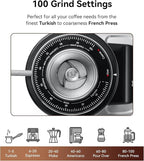 MOKKOM Professional 64mm Flat Burr Coffee Grinder with 100 Grind Settings, All-Metal Stainless Steel Body, Coffee Bean Grinder with Adjustable Electronic Timer, Anti-Static, LED Display