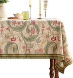patdrea Designer Green Extra Long Table Cloth for Rectangle Table,Vintage Linen Leaves Pattern Tablecloth,Floral Cover Decor for Kitchen Dining Christmas,Thanksgiving,Tea Party,63"x110"-Cecilia a