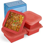 2 Cup Silicone Freezer Trays with Lid 4 Pack Silicone Soup Freezer Molds Soup Containers Make 4 Perfect Soups, Broths, Stews, Sauces, Curries(Red)