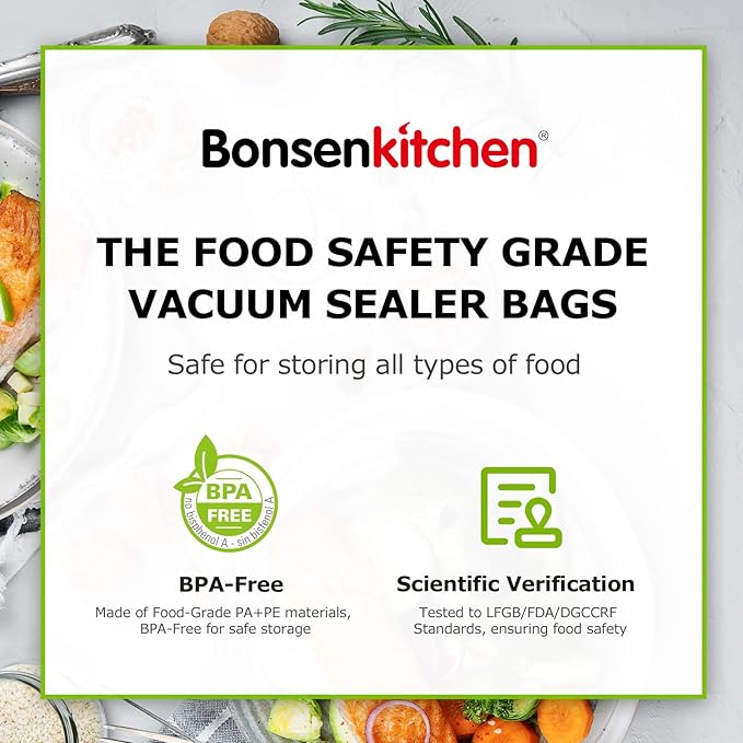 Bonsenkitchen Vacuum Food Sealer Rolls Bags, 2 Packs 8 in x 20 ft, BPA Free, Durable Commercial Customized Size Bags for Storage and Sous Vide Cooking,VB3206