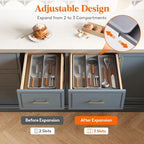 Lifewit Utensil Drawer Organizer, Expandable Cooking Silverware Tray for Kitchen Drawer, Adjustable Cutlery Flatware Holder, Plastic Spatula Tools and Gadgets Storage Divider, 3 Compartments, Gray