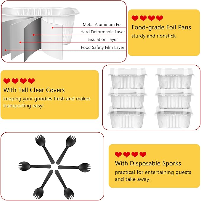 120pack 5oz Mini Cake Pans with Lids,LNYZQUS Foil Cupcake Cups Small Brownie Baking Tins,Square Disposable Ramekins Mini Cheesecake Containers Muffin Holders-White