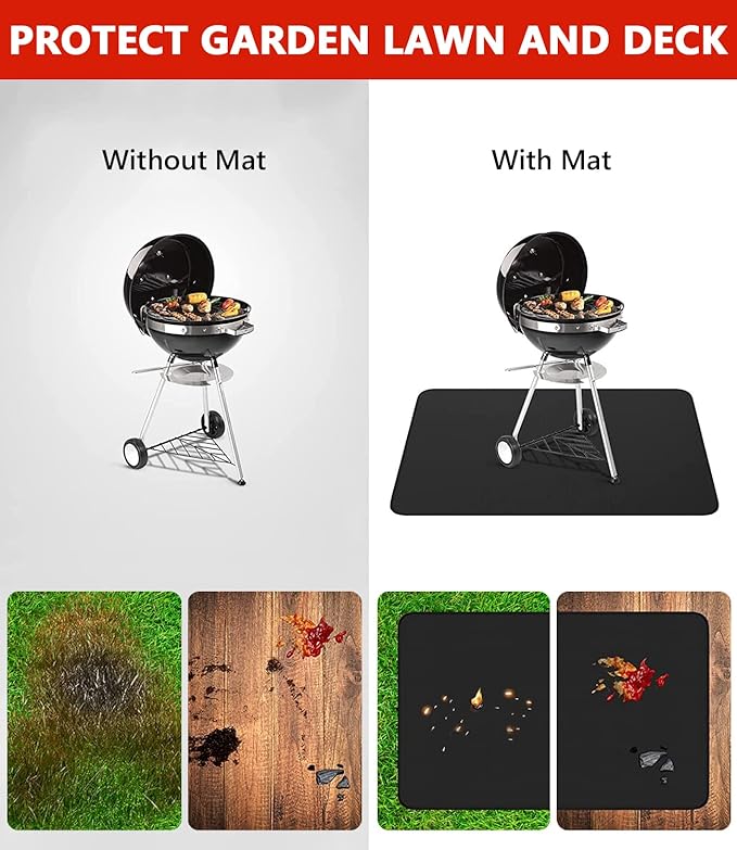 60 x 40 inch Under Grill Mats for Outdoor Grill, Double-Sided Fireproof Deck and Patio Protector Mat, Waterproof Oil-Proof BBQ Floor Pad Indoor Fire Pit Fireplace Mat