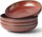 HAPPY KIT 9'' Large Pasta Bowls, 42 Oz, Stoneware Reactive Glaze Salad Bowl Set of 4, Ceramic Serving Bowls for Fruit,Soup,Noodle, Dinner, Scratch Resistant, Rust Red