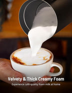 Milk Frother, Airyoyo 4-in-1 Milk Frother with Stand, Electric Milk Frother and Steamer Hot& Cold Foam Temperature Control, Auto Shut-Off Frother for Coffee Latte
