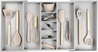 KitchenEdge Adjustable Kitchen Drawer Organizer for Utensils and Junk, Food-Safe Contract Grade with 100% Sustainable Wood, Expandable from 19 to 33 Inches Wide - Gray Bamboo