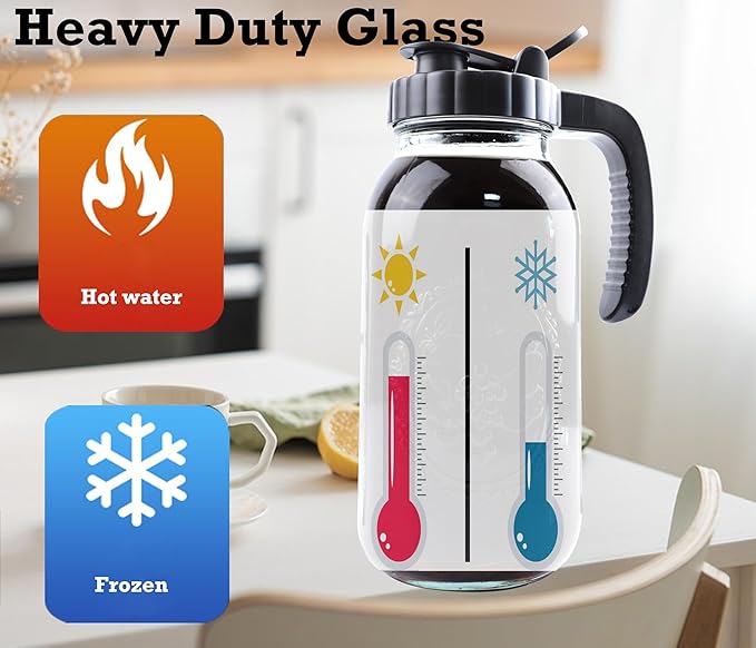 Cold Brew Coffee Maker Pitcher 2 Quart Glass Mason Jar With Spout Lid Filter Half Gallon Wide Mouth Iced Tea Brewing Jug Heavy Duty Handle Airtight & Leak-Proof Pitcher For Fridge Sun Tea 64 OZ