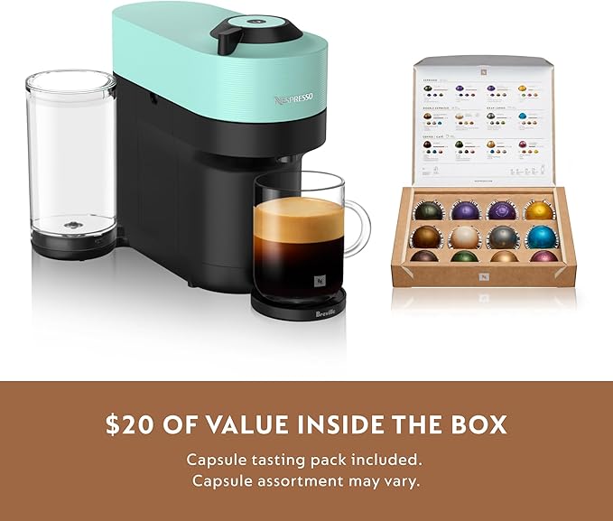 Nespresso Vertuo Pop+ Coffee and Espresso Maker by Breville with Milk Frother, Aqua Mint