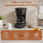 WAA 5 Cup Drip Coffee Maker, Portable Coffee Machine with Programmable Timer, Coffee Pots with Reusable Filter, Auto Shut-Off and Keep Warm Plate, Delay Brew, 25oz Water Tank, Black