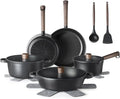 SENSARTE Nonstick Cookware Set Pots and Pans Set Kitchen Non-stick Cooking Set, Dishwasher & Oven Safe, Induction Compatible, Free of Intentionally Added PFOA/PFOS, 15pcs, Black