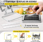 VEVOR Replacement Chopper Blade, 1/4 inch, 3 PCS French Fry Blade Assembly with 6 Extra Knives, Stainless Steel Dicer Parts and Push Block for Cutting Potatoes Carrots Onions Cucumbers Mushrooms
