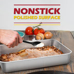 Leonyo Stainless Steel Baking Trays, 9.3 x 7 Inch Bakeware Cake Pan, Rectangle Lasagna Pan for Commercial Kitchen, Focaccia Bread, Casserole Dish - 2 Inch Deep