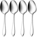 Stainless Steel Serving Spoons, E-far 4-Piece Metal Solid Spoons Hostess Serving Utensils Tablespoons Set for Catering Buffet Party Kitchen Restaurant, Dishwasher Safe