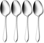 Stainless Steel Serving Spoons, E-far 4-Piece Metal Solid Spoons Hostess Serving Utensils Tablespoons Set for Catering Buffet Party Kitchen Restaurant, Dishwasher Safe