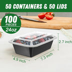 50 Pack (100-Piece) 24 oz Meal Prep Containers Reusable with Lids, Sturdy Leakproof & Food Safe, Microwave, Freezer, Dishwasher Safe Prep Containers, To Go Take Out Plastic Food Storage