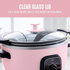GreenLife 3.5QT Slow Cooker, Non-Toxic PFAS-Free Ceramic Nonstick Removable Interior Bowl, Programmable, Keep Warm, Stovetop & Oven Safe, Dishwasher Safe Parts, Glass Lid, Pink